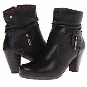 Pikolinos Verona Black Leather Western Slouch Zip Ankle Boots - Size 6.5 EU 37